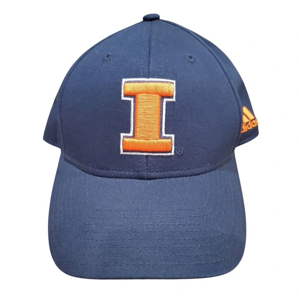 Adidas Illinois Fighting Illini Hat Navy Blue Orange Embroidered Adjustable Cap